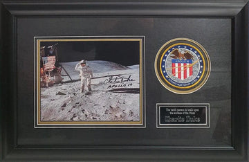 Charlie Duke signed Apollo 16 photo, framed with Certificate of Authenticity (COA).