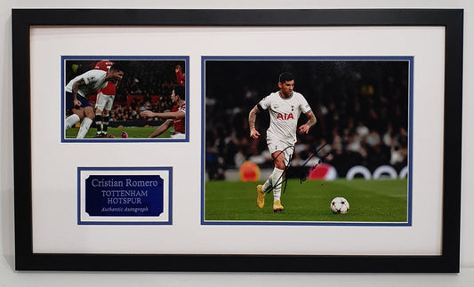 Cristian Romero Signed Spurs Photo Framed. - Darling Picture Framing