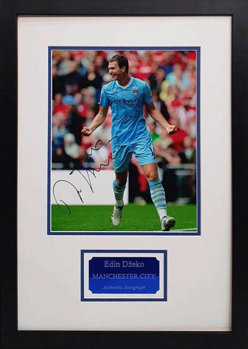 Edin Dzeko Signed Manchester City Photo - Framed with COA - Darling Picture Framing