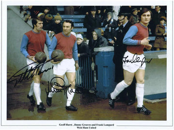 Geoff Hurst, Jimmy Greaves & Frank Lampard Signed West Ham United Photo. - Darling Picture Framing