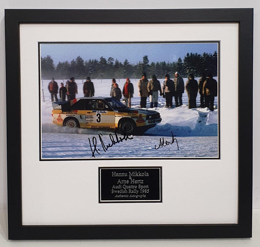 Hannu Mikkola & Arne Hertz Signed Audi Quattro Sport Photo Framed. - Darling Picture Framing