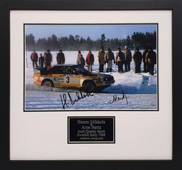 Hannu Mikkola & Arne Hertz Signed Audi Quattro Sport Photo - Framed with COA - Darling Picture Framing