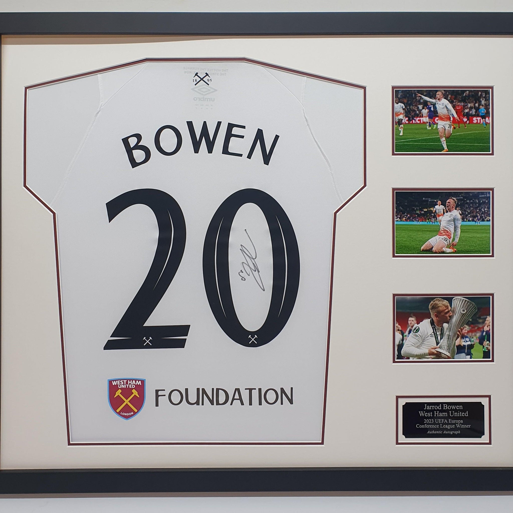 Jarrod Bowen Signed UEFA Europa Conference League final West Ham Shirt - Darling Picture Framing