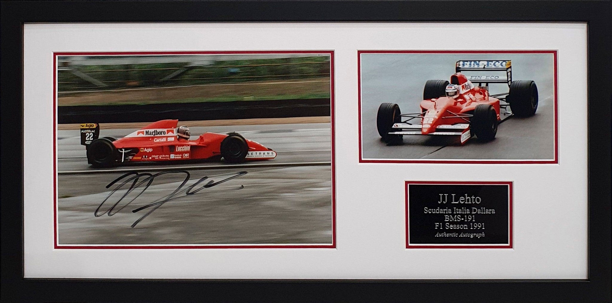 JJ Lehto Signed Scuderia Italia Dallara BMS-191 F1 Photo – Framed with COA & Plaque - Darling Picture Framing