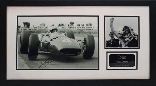 John Surtees Signed F1 Photo - Framed with COA - Darling Picture Framing