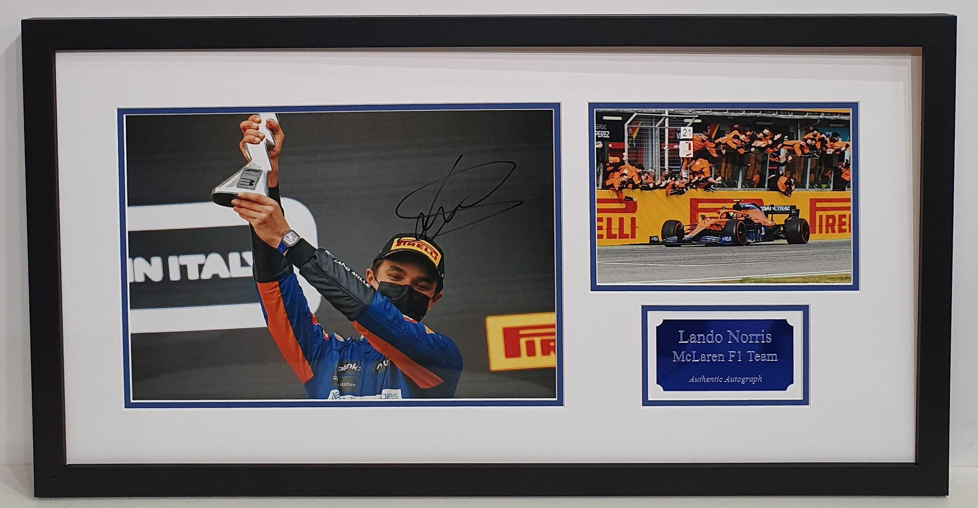 Lando Norris Signed McLaren F1 Photo Framed. - Darling Picture Framing