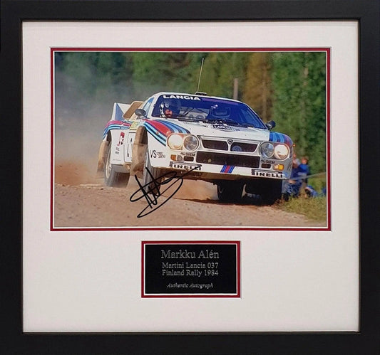 Markku Alen Signed Martini Lancia Photo -Framed with COA - Darling Picture Framing