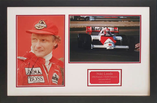 Niki Lauda Signed Mclaren 1984 F1 World Champion Photo - Framed with COA - Darling Picture Framing