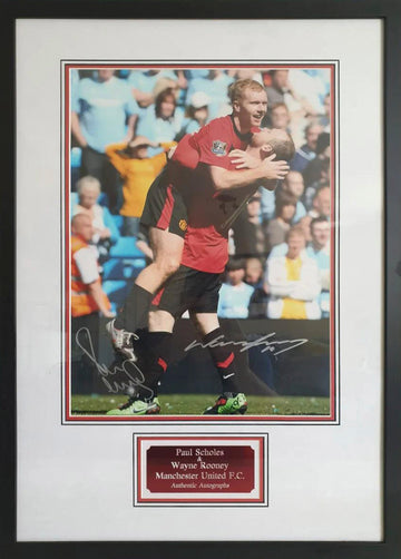 Paul Scholes & Wayne Rooney Signed Manchester United Photo Framed.