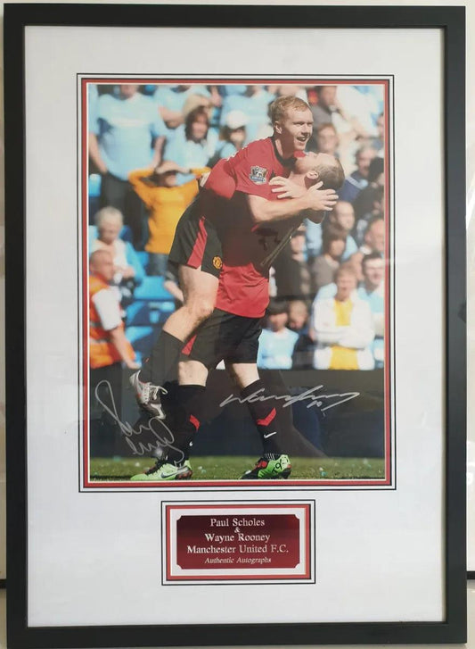 Paul Scholes & Wayne Rooney Signed Manchester United Photo Framed. - Darling Picture Framing