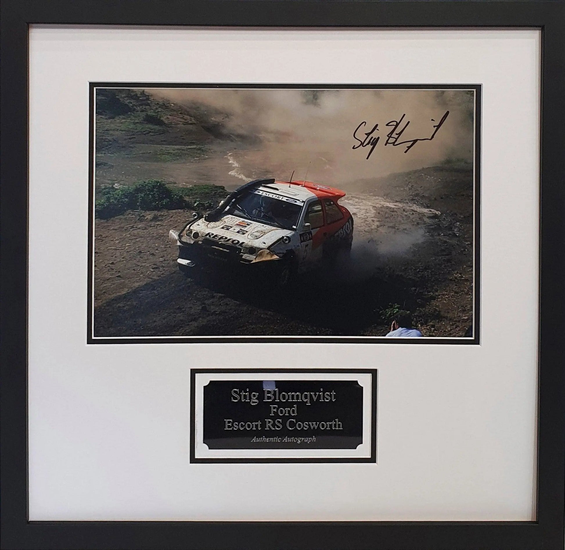 Stig Blomqvist Signed Ford Escort RS Cosworth Photo Framed - with COA - Darling Picture Framing