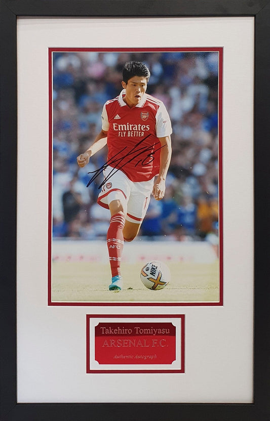 Takehiro Tomiyasu Signed Arsenal FC Photo - Framed with COA - Darling Picture Framing