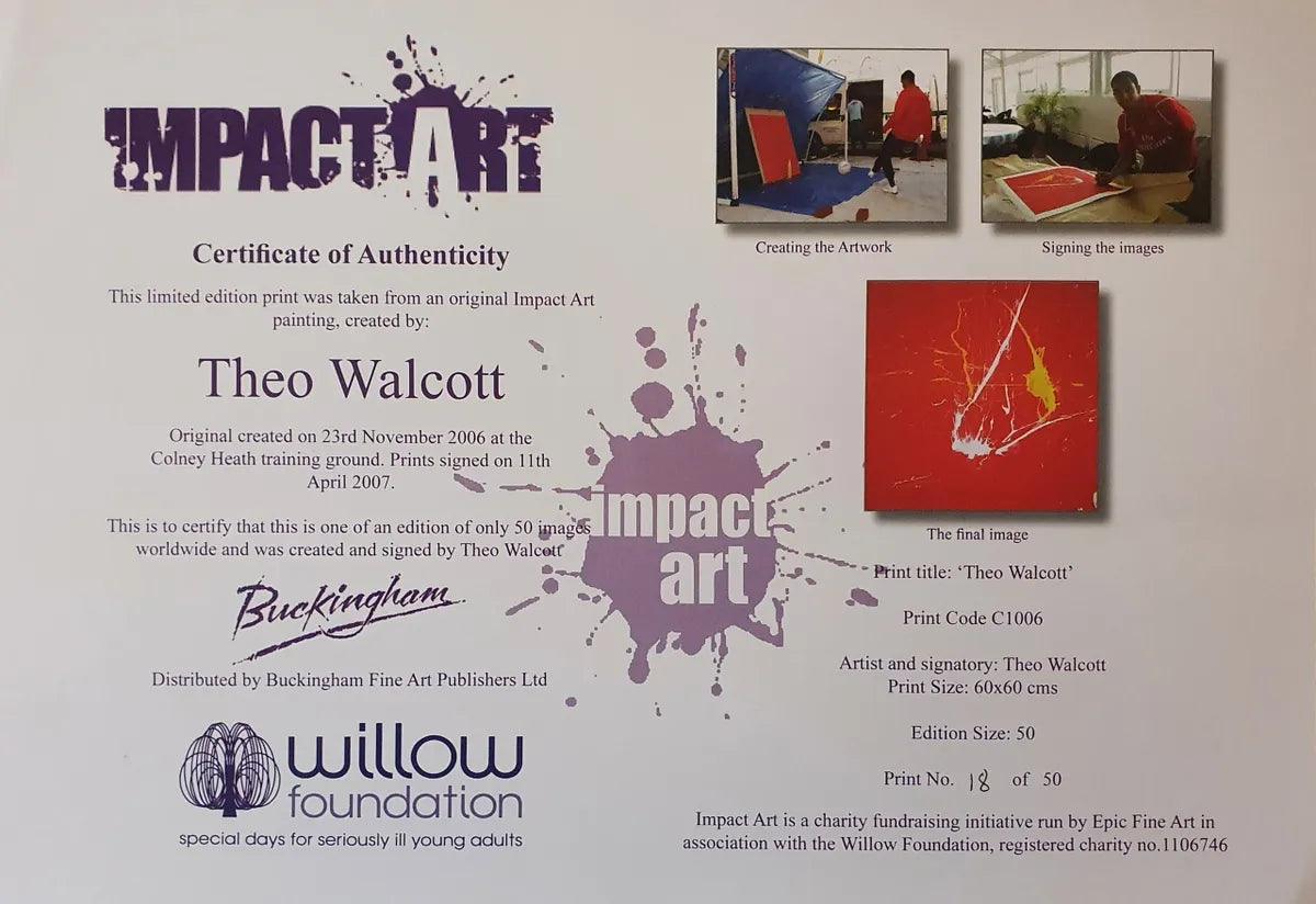 Theo Walcott Hand-Signed Impact Art – Limited Edition of 50 (No. 18) – COA & Willow Foundation Certificate - Darling Picture Framing