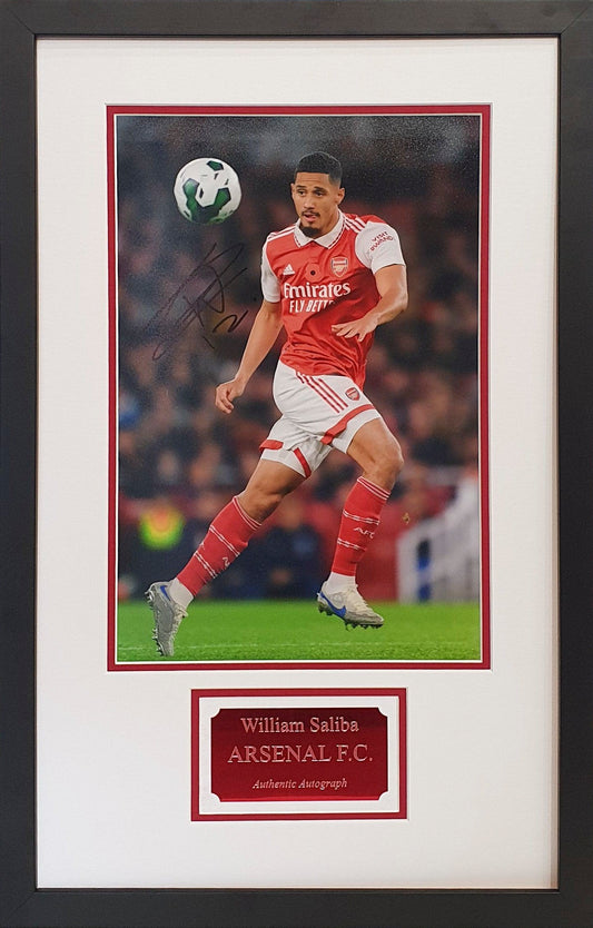 William Saliba Signed Arsenal Photo -Framed with COA - Darling Picture Framing